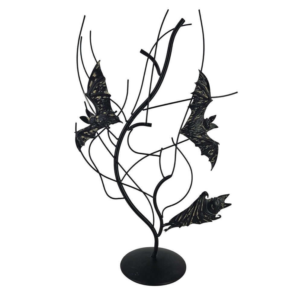 NWT 21" Black Gold Metal Bat and Wire Twig Spray Sculpture Halloween Decor Goth